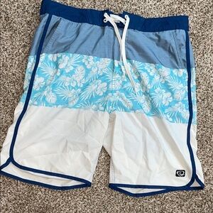 Blue and White Floral Men's Swim Shorts